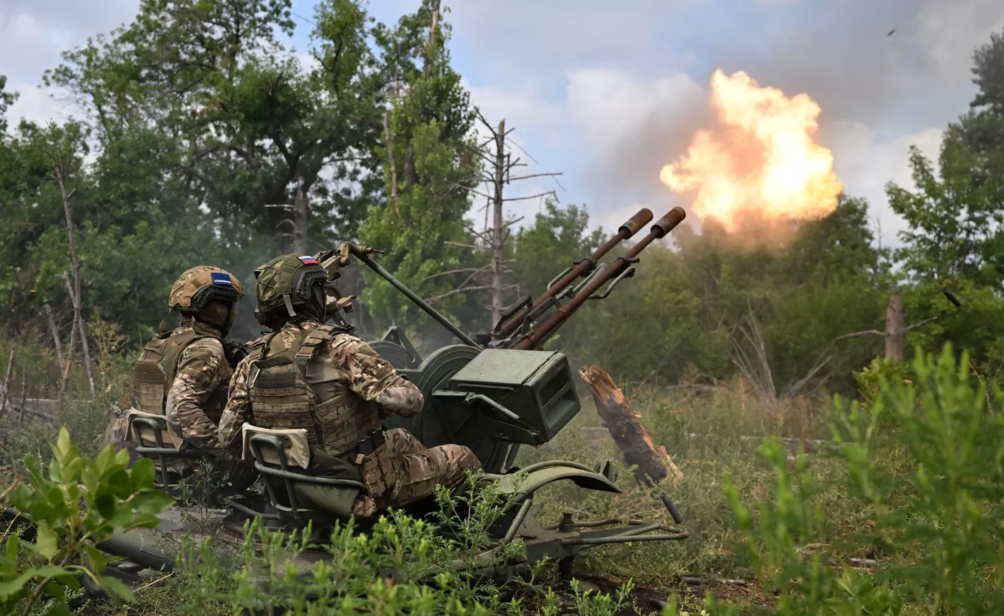 Russian air defense units intercept a Ukrainian drone over southern Russia on April 5, as emergency crews respond to disrupted power and damaged buildings.