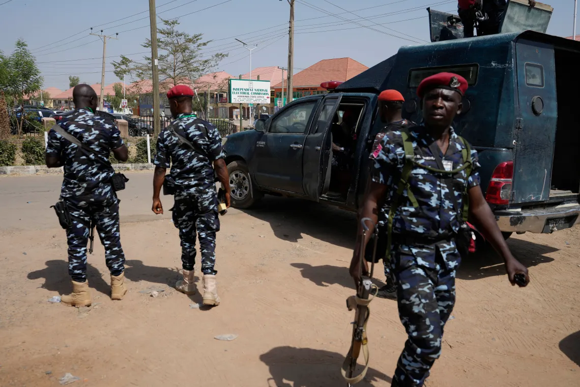 Police officers on patrol in Nigeria in 2023. (Photo: AP/Sunday Alamba)