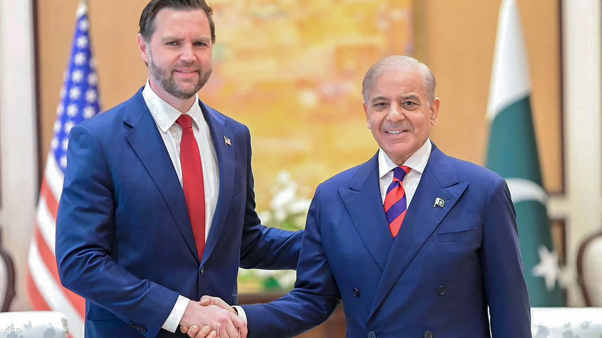 US Vice President JD Vance and Pakistan Prime Minister Shehbaz Sharif meet during the first round of diplomatic talks linked to US&ndash;Iran negotiations in Islamabad.