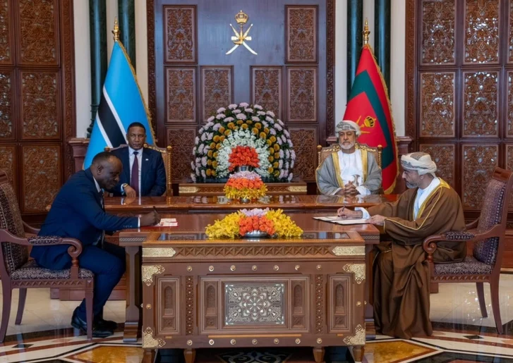 President Duma Boko of Botswana and Sultan Haitham bin Tariq of Oman witness the signing of energy and mining agreements in Gaborone on April 13, 2026, as officials formalize plans for solar and resource development cooperation.