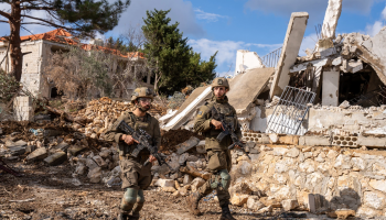 Israeli troops operate in southern Lebanon, November 20, 2024. (Emanuel Fabian/Times of Israel)