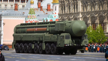 A Russian RS-28 Sarmat intercontinental ballistic missile, known by NATO as 