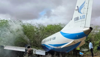 EBB Air aircraft rests in bushes after overshooting Mandera runway, all 36 on board unharmed.