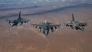 U.S. Air Force F-16 Fighting Falcons carry out a readiness flight within the U.S. Central Command area of responsibility.